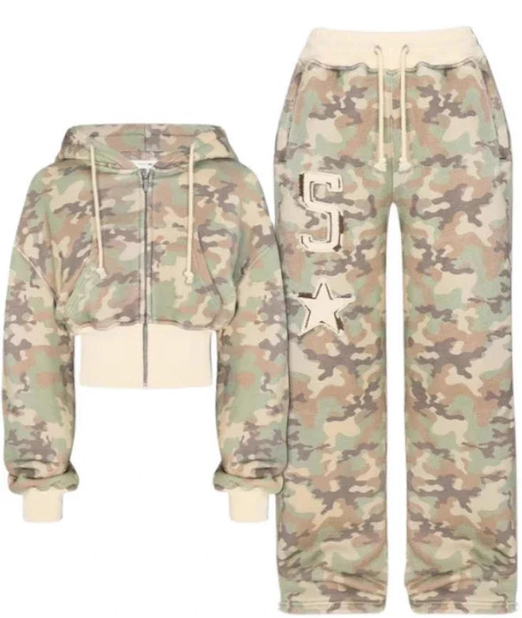 Camo Cropped Zip Set
